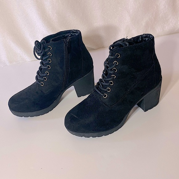 Forever Black Platform Faux Suede String Up Boots - Picture 4 of 8